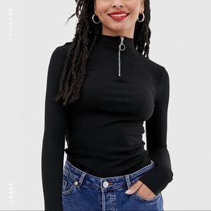 ASOS Black Ribbed Mock Neck with Zipper Pull